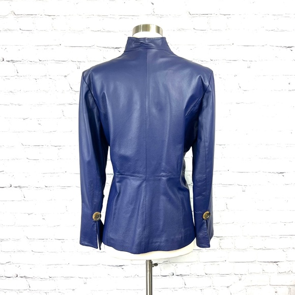 •NWOT VINTAGE |•TERRY LEWIS•| Purple Leather Blazer Jacket Size Medium - Picture 5 of 16